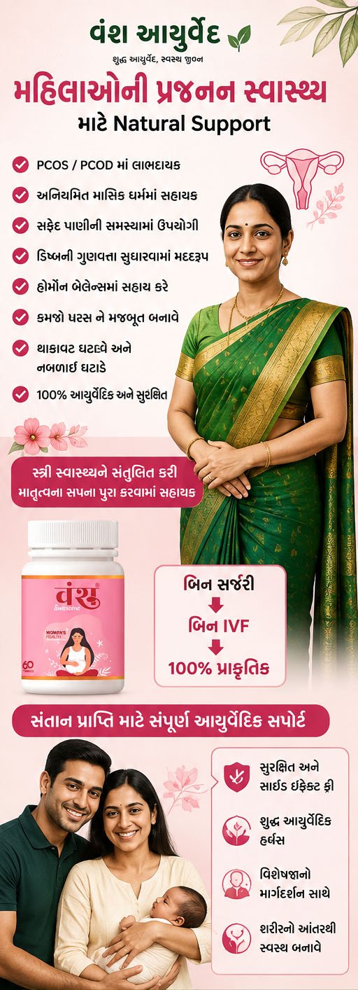 Vansh Ayurveda Infertility Plus for women - India's No.1 female infertility kit, PCOS, irregular periods and fertility benefits in Gujarati